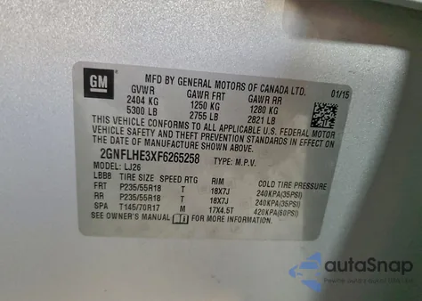 2015 Chevrolet Equinox Ltz из США, поврежденный, VIN 2GNFLHE3XF6265258